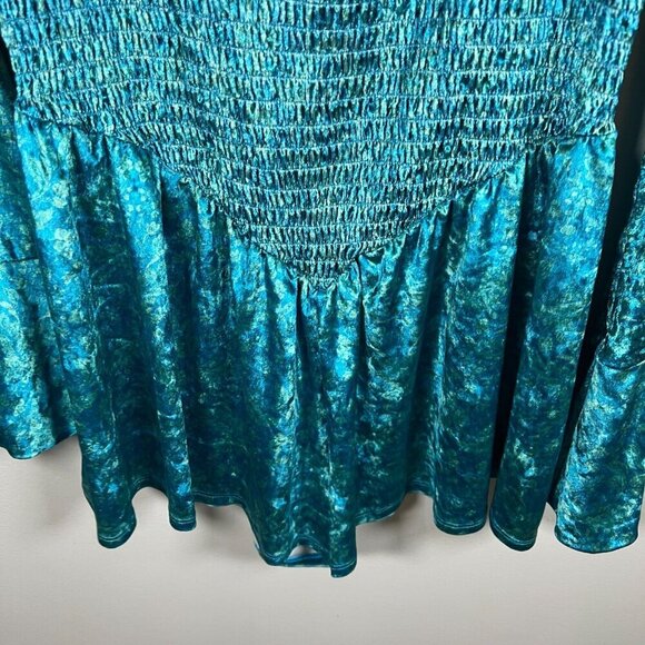 Free People Bali Tightrope Romper Size Large Turquoise Velvet Mermaidcore Boho - Picture 7 of 13